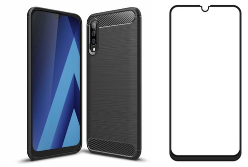 Etui Pancerne KARBON Samsung GALAXY A50 / A50s / A30s czarny + szkło 5D FULL GLUE