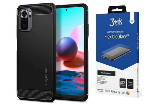 Etui pancerne SPIGEN RUGGED ARMOR XIAOMI REDMI NOTE 10/10S MATTE BLACK +szkło 3MK FG