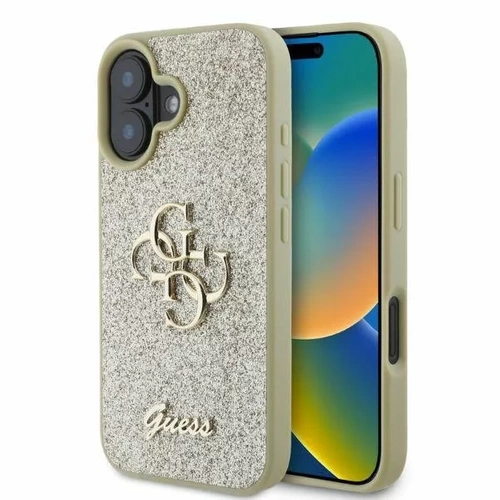 Etui Guess Fixed Glitter Big 4G na iPhone 16 - złote