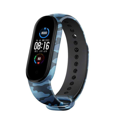 Zamienna silikonowa opaska Camo TPU pasek bransoleta bransoletka do Xiaomi Mi Band 6 / Mi Band 5 moro  niebieski