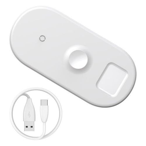 Baseus 3w1 ładowarka bezprzewodowa Qi do telefonu, Apple Watch i słuchawek AirPods 18W biały (WX3IN1-02)