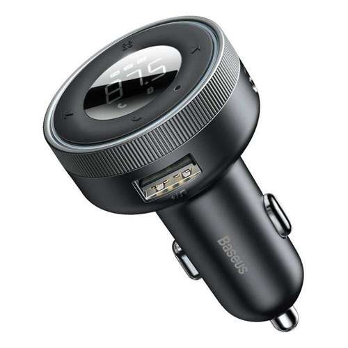 Baseus Enjoy transmiter FM ładowarka samochodowa LED 2x USB / 3,5mm jack bezprzewodowy odtwarzacz MP3 Bluetooth 5.0 3.4A czarny (CCLH-01)