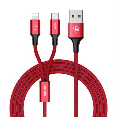 Baseus Rapid kabel przewód USB 2w1 Lightning / micro USB w nylonowym oplocie 3A 1.2m czerwony (CAML-SU09)