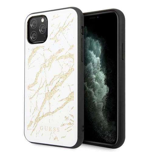 Etui Guess GUHCN65MGGWH iPhone 11 Pro Max biały/white hard case Glitter Marble Glass