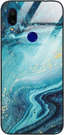 Etui szklane GLASS CASE marmur turkus złoto 1 Xiaomi Redmi 7 