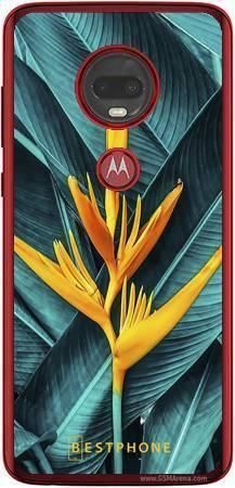 Etui żółty kwiat i liście na Motorola Moto G7 / Moto G7 Plus
