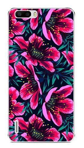 Foto Case Huawei Honor 6 PLUS różowo czarne kwiaty