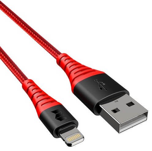 Kabel WZMACNIANY ROCK SPACE USB MFI iPhone 5/6 czerwony