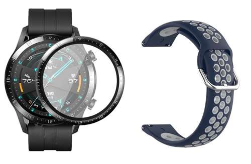 Opaska pasek bransoletka DOTSBAND do Huawei Watch GT 2 46mm BLUE/GRAY +szkło 3D