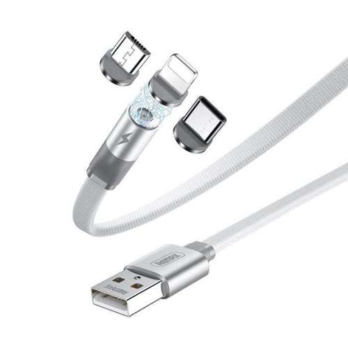 REMAX Flag magnetyczny kabel USB + zestaw końcówek Lightning / USB Typ C/ Micro USB 2.1A 1m biały (RC-169th)